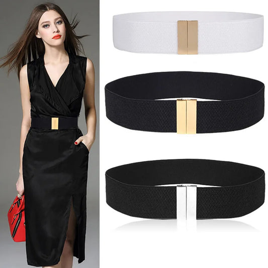 New Wide Elastic Black Belt Dress Stretch Waist Belts Women Dress Coat Accessories Waistband Corset Waist Metal Buckle Lady