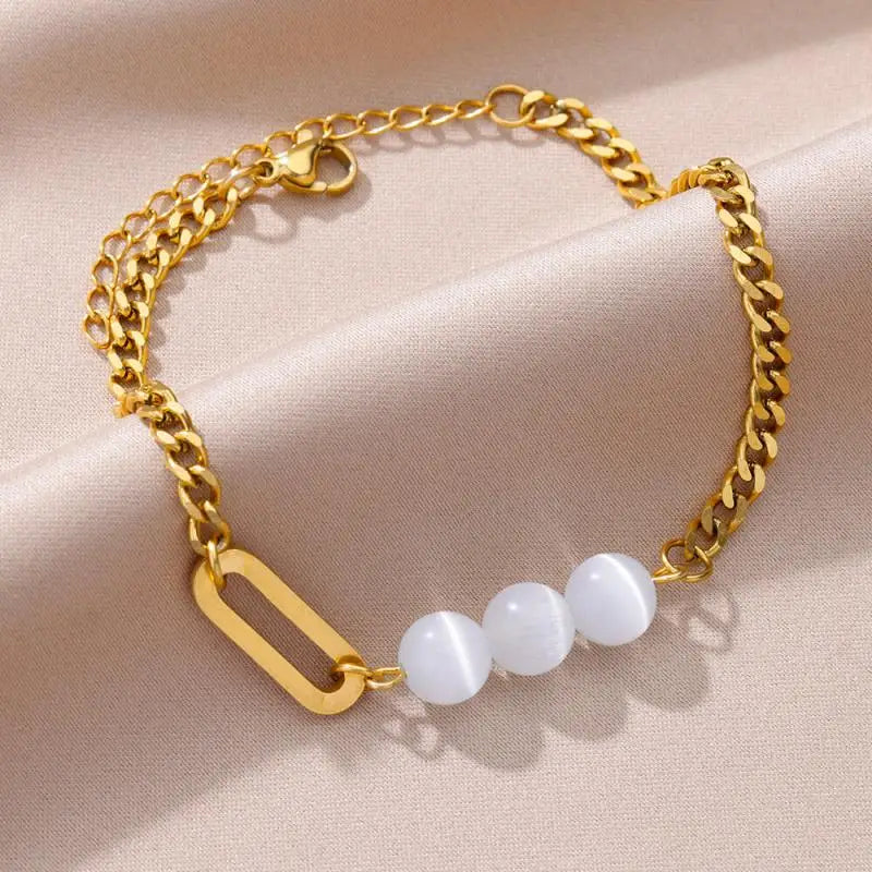 Anklets for Women Summer Beach Accessories Stainless Steel Imitation Pearl Chain Anklet Gold Color Leg Bracelets Bodychain Gifts