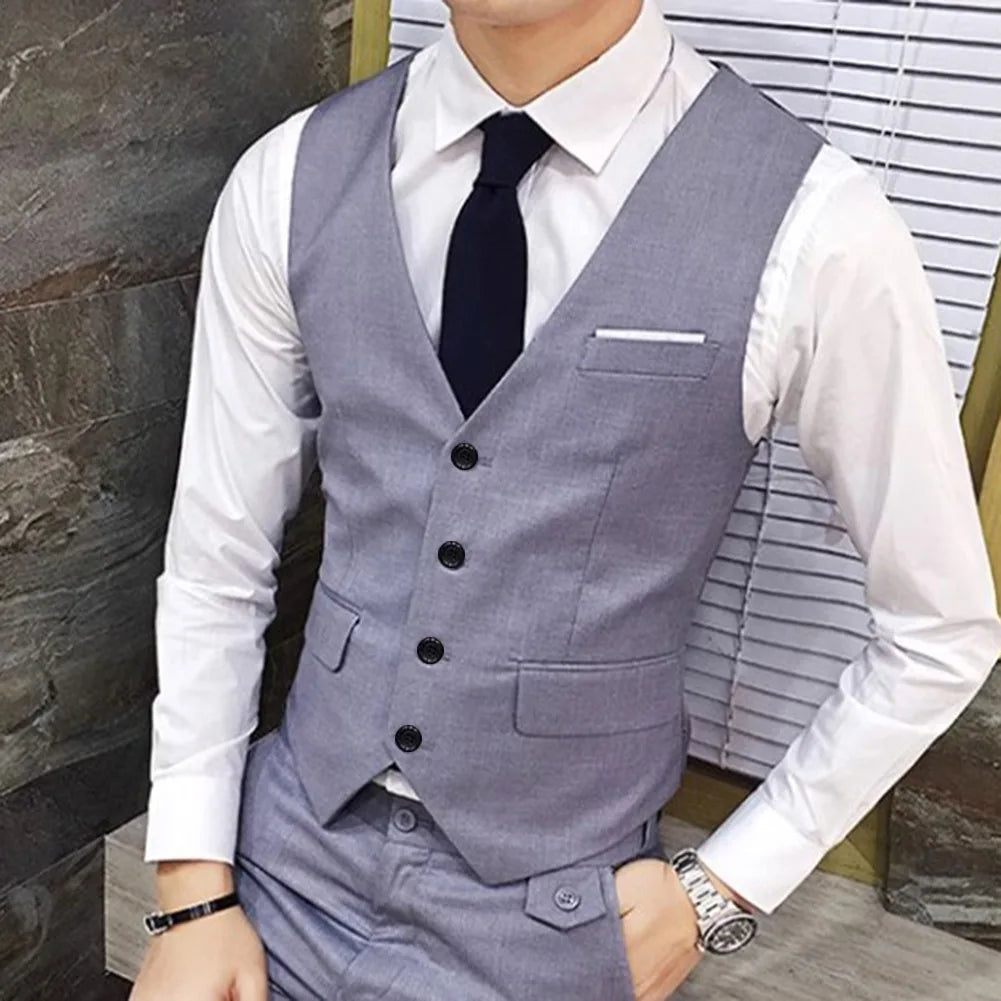 Men Suit Regular Slight Stretch Solid Color Three Piece Set Trousers Blazer Waistcoat Casual For Office Business