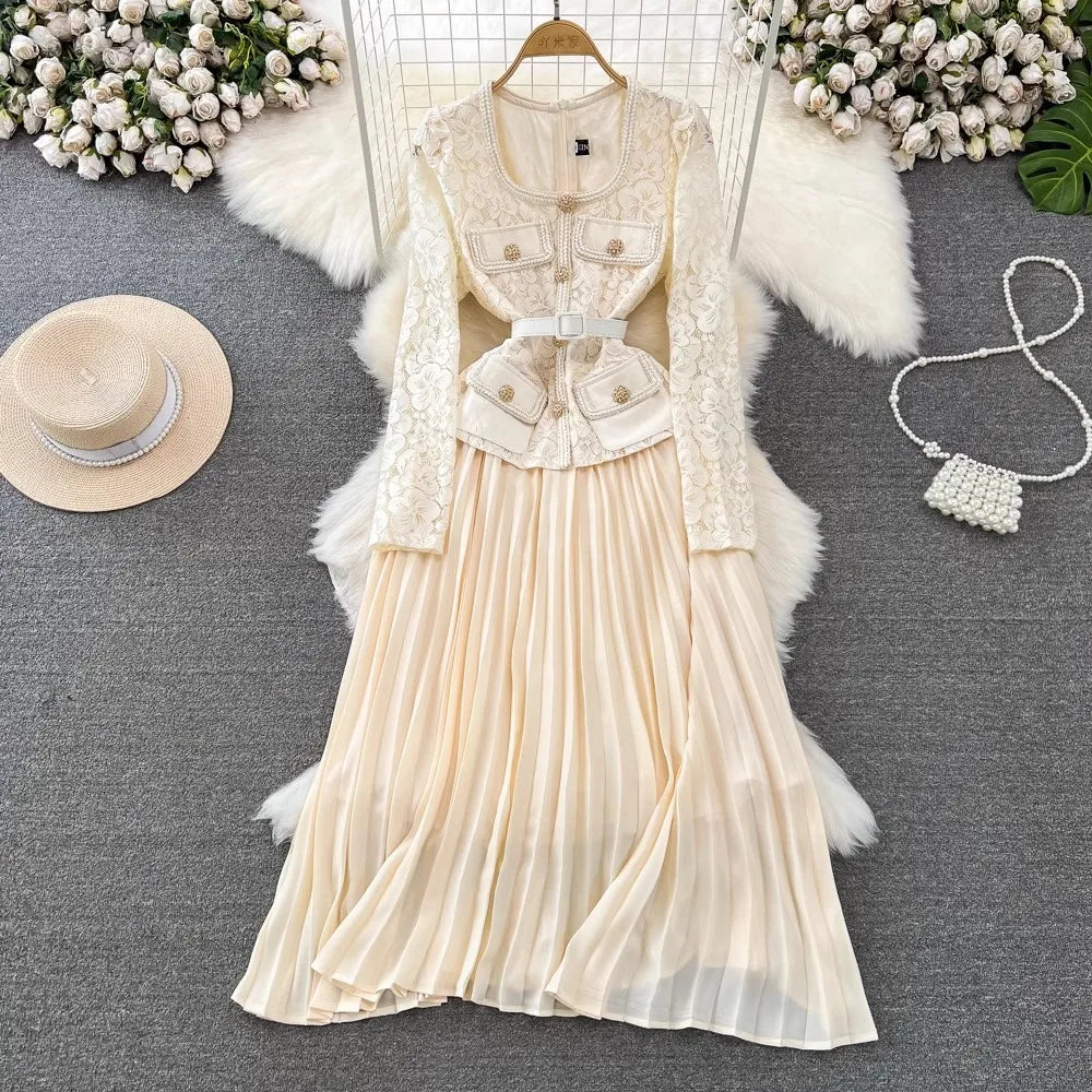 Runway Designer Summer Flower Embroidery Lace Chiffon Prom Dress Women Short Sleeve Single Breasted Midi Long Vestidos Party