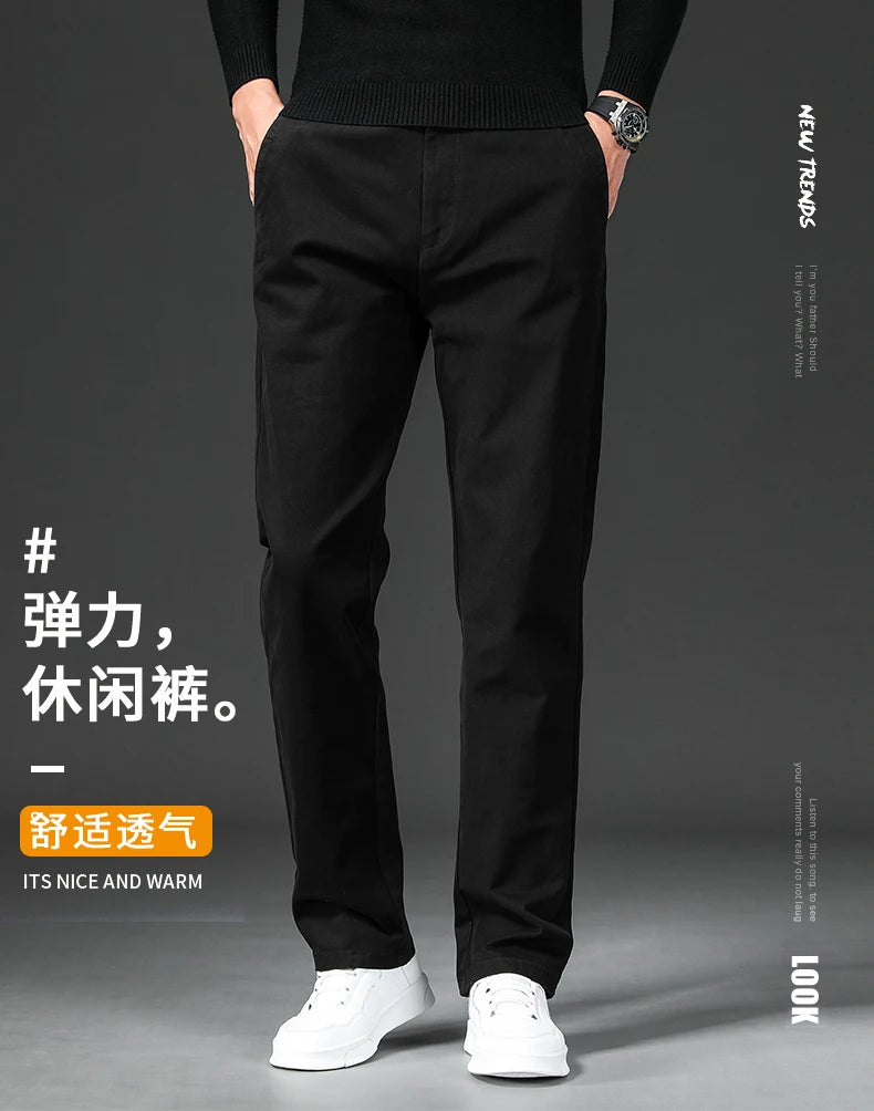 New in Spring Casual Pants Men Straight Fit Cotton Stretch Chino Trouser Male Formal Work Business Dress Khaki Fashion Regular