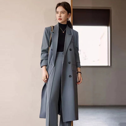 Long Trench Coat Women Office Lady Elegant Double Breasted Blazer Jacket Streetwear Overcoats Korean Harajuku Casual Windbreaker