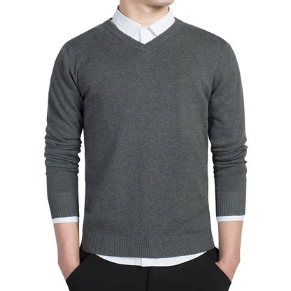 Sweater Men 2025 Autumn Casual Pullovers Men V-Neck Solid Cotton Knitted Brand Clothing Slim Fit Male Sweaters Pull Homme