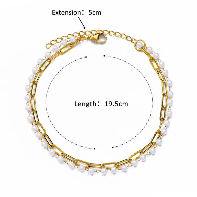 Anklets for Women Summer Beach Accessories Stainless Steel Imitation Pearl Chain Anklet Gold Color Leg Bracelets Bodychain Gifts