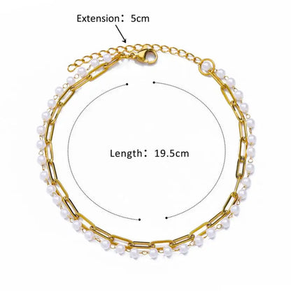 Anklets for Women Summer Beach Accessories Stainless Steel Imitation Pearl Chain Anklet Gold Color Leg Bracelets Bodychain Gifts