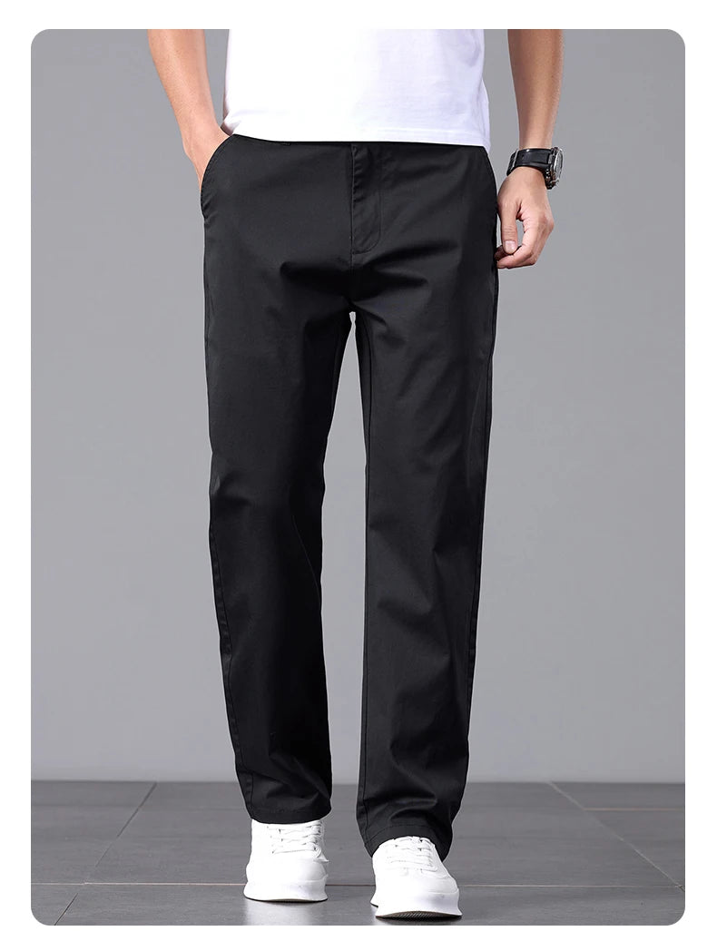 2025 Stretch Men Pants Straight Fit Cotton Golf Trouser Male Spring Summer Formal Dress Office Work Casual Black Navy Blue Khaki