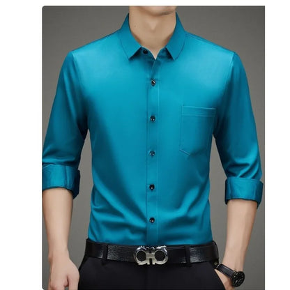 100% Mulberry Silk Shirt Men High Quality Long Sleeve Pocket High-end Business Casual Elastic Anti-wrinkle Non-iron Mens Shirts