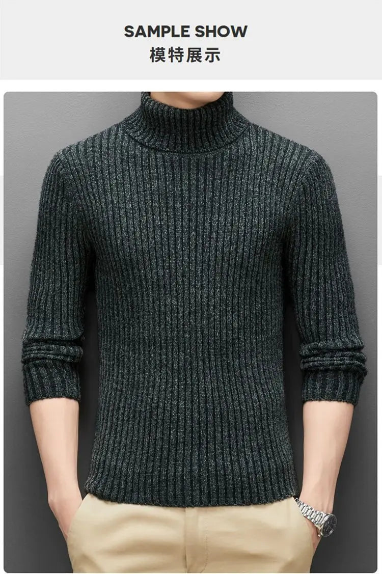 Trend Fashion Autumn Winter Sweaters Men Solid Turtleneck Mink Cashmere Thicken Smart Casual Long Sleeve Pullovers Knitted Tops