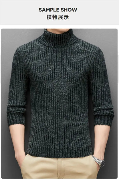 Trend Fashion Autumn Winter Sweaters Men Solid Turtleneck Mink Cashmere Thicken Smart Casual Long Sleeve Pullovers Knitted Tops