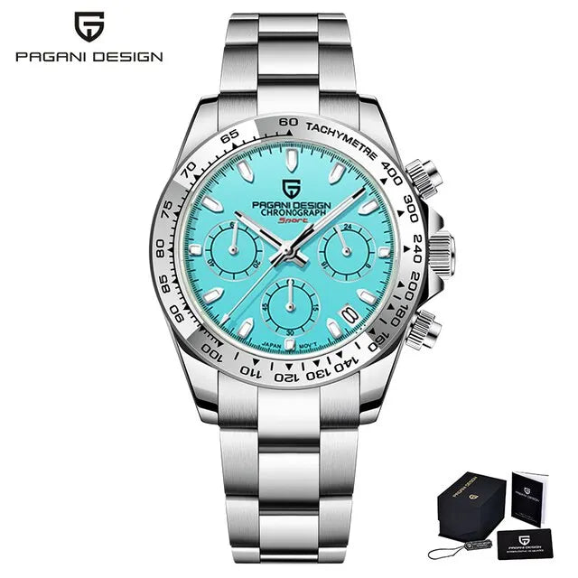 PAGANI DESIGN New Stainless Steel Bezel Men Quartz Wristwatches Luxury Sapphire Glass Chronograph VK63 Watch Men Reloj Hombre