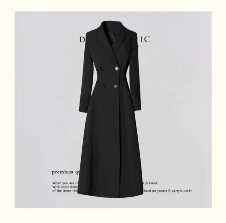 Lautaro-Long Black Fitted Trench Coat for Women, Chic Stylish, Single Breasted, Luxury Designer Clothing, Spring, Elegant