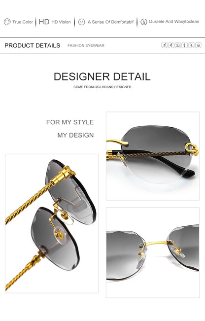 Luxury Polygon Gradient Sunglasses Women New Metal Curved Temples Eyewear Ocean Rimless Fashion Sun Glasses Ladies UV400