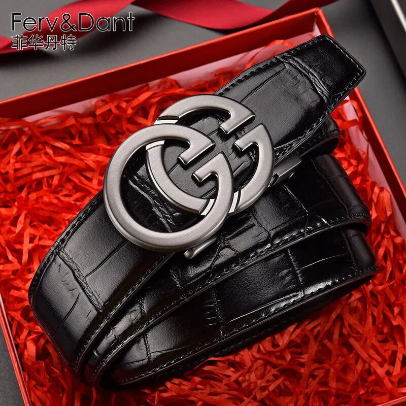 Men belt Genuine Leather Belt Metal Alloy Automatic Buckle Brand Luxury Design Waist Belts for Men Strap Male