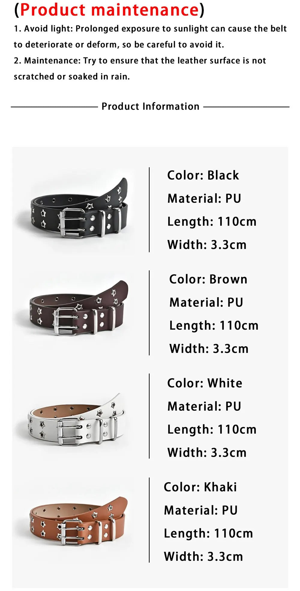 New Star Eye Rivet Belt Goth Style Double Pin Buckle Man/woman Fashion Casual Punk Style Pu Leather Waistband for Jeans Y2K Belt