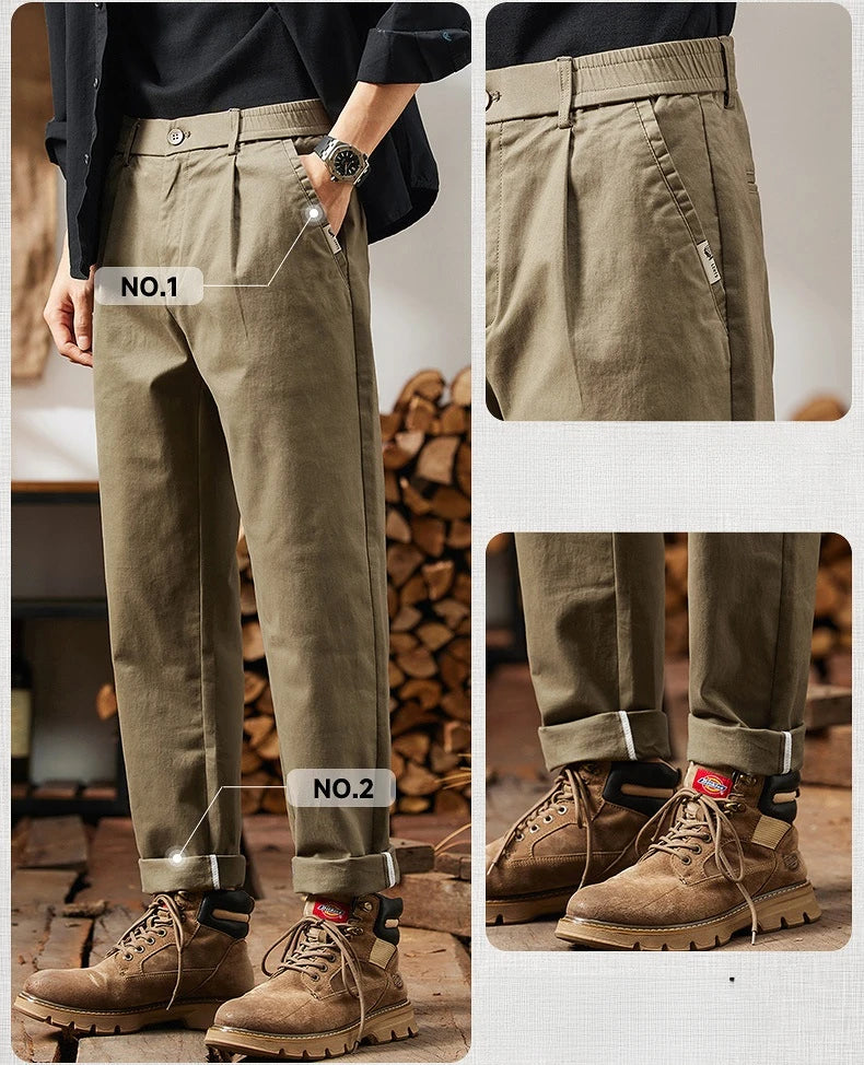 2025 New in Men's Straight Pant Elastic Waist Chino Trouser Cargo Male Regular Fit Cotton Stretch Spring Casual Korean Golf Wear