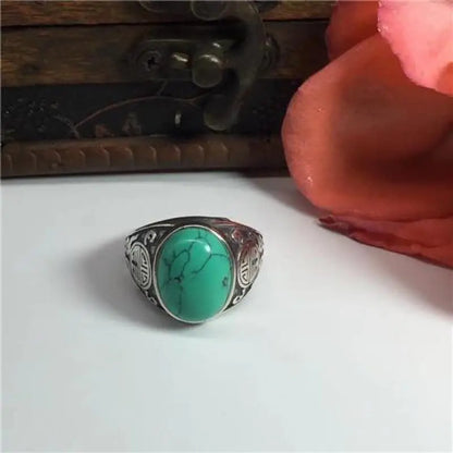 Ethnic Style Emerald Mongolian Element Men's Geometric Adjustable Art Vintage Ring Vintage Live Gift Party