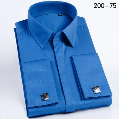 Men's French cufflink shirt with long sleeves slim fit concealed buttons solid color high-end wedding dress formal men's