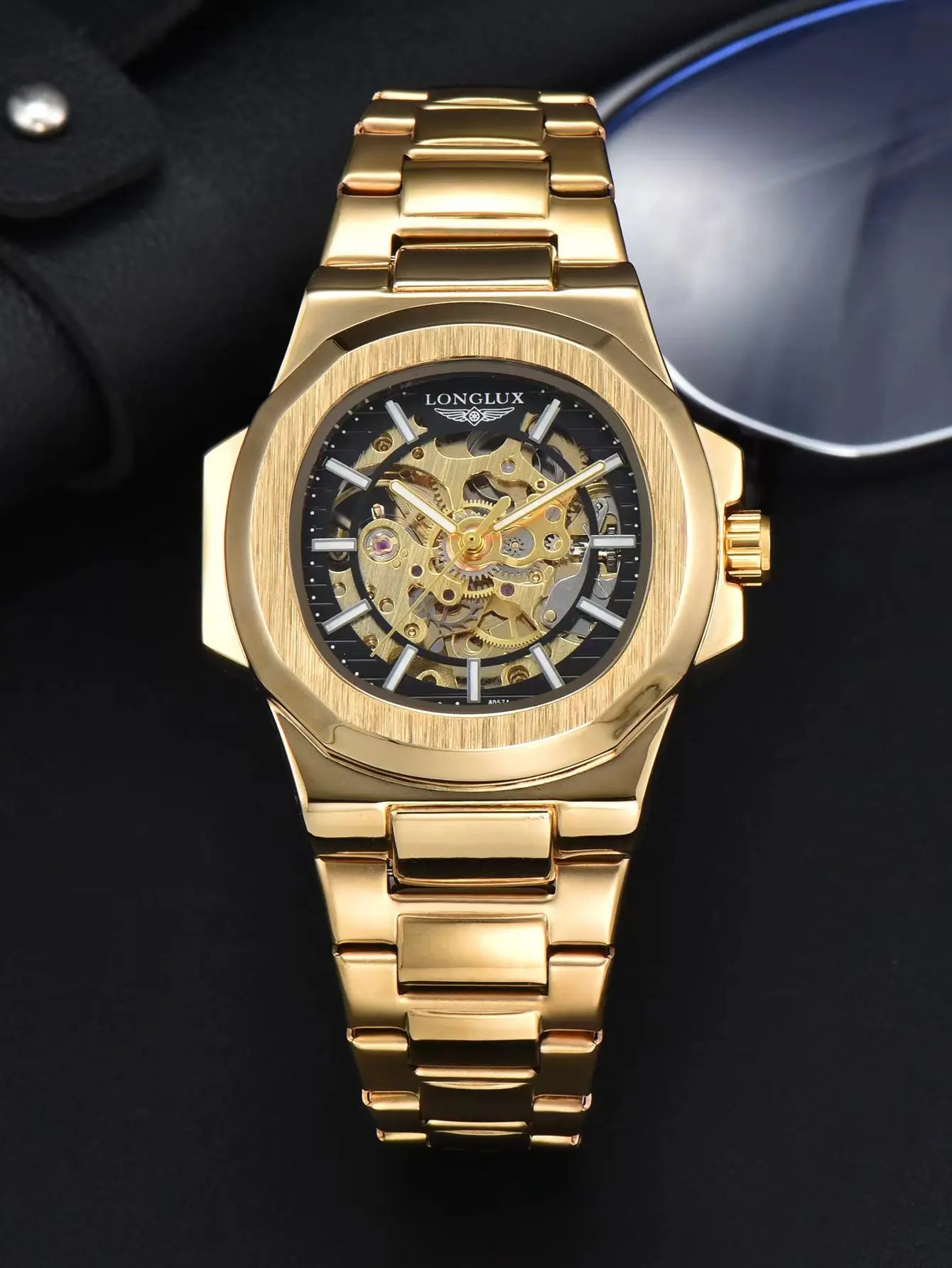 LONGLUX automatic man watch  luxury wholesale mechanical wristwatches stainless steel skeleton waterproof  mens watch men gift