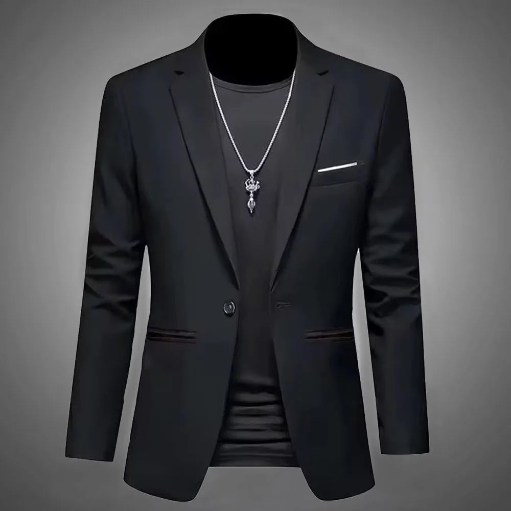 Men's Trendy Leisure Boutique Suit Jacket  Autumn Casual Business Slim Fit Non-ironing Single Button Suit Solid Formal Blouse