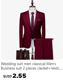 2025 Wedding Groom Suit for Men/Slim Fit 2-Piece(Blazer+pants)Breathable Groom Attire(Free Tie)Best Man, Party, Prom Ropa Hombre