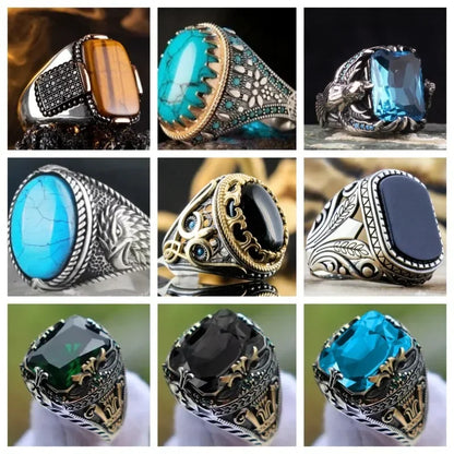 New Men's Ring Inset with Artificial Zircon Personality Retro Overbearing Attend Banquet Party Casual