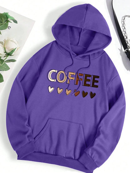 Love Coffee Funny Letter Graphic Printing Hoody Woman Fashion Fleece Sweatshirt Casual S-XXL Hooded Autumn Oversized Clothing