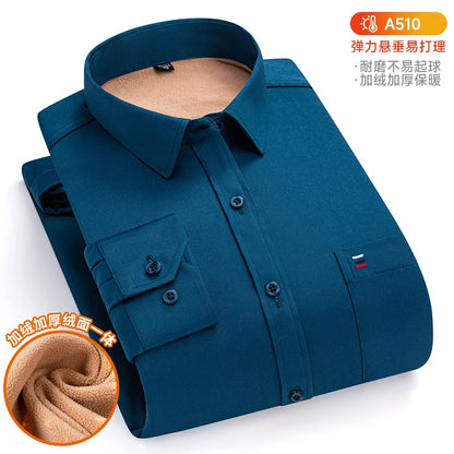 6XL 7XL Autumn/Winter plus fleece thickened Men's dress shirt Long sleeve warm slim Business casual no-iron plus size