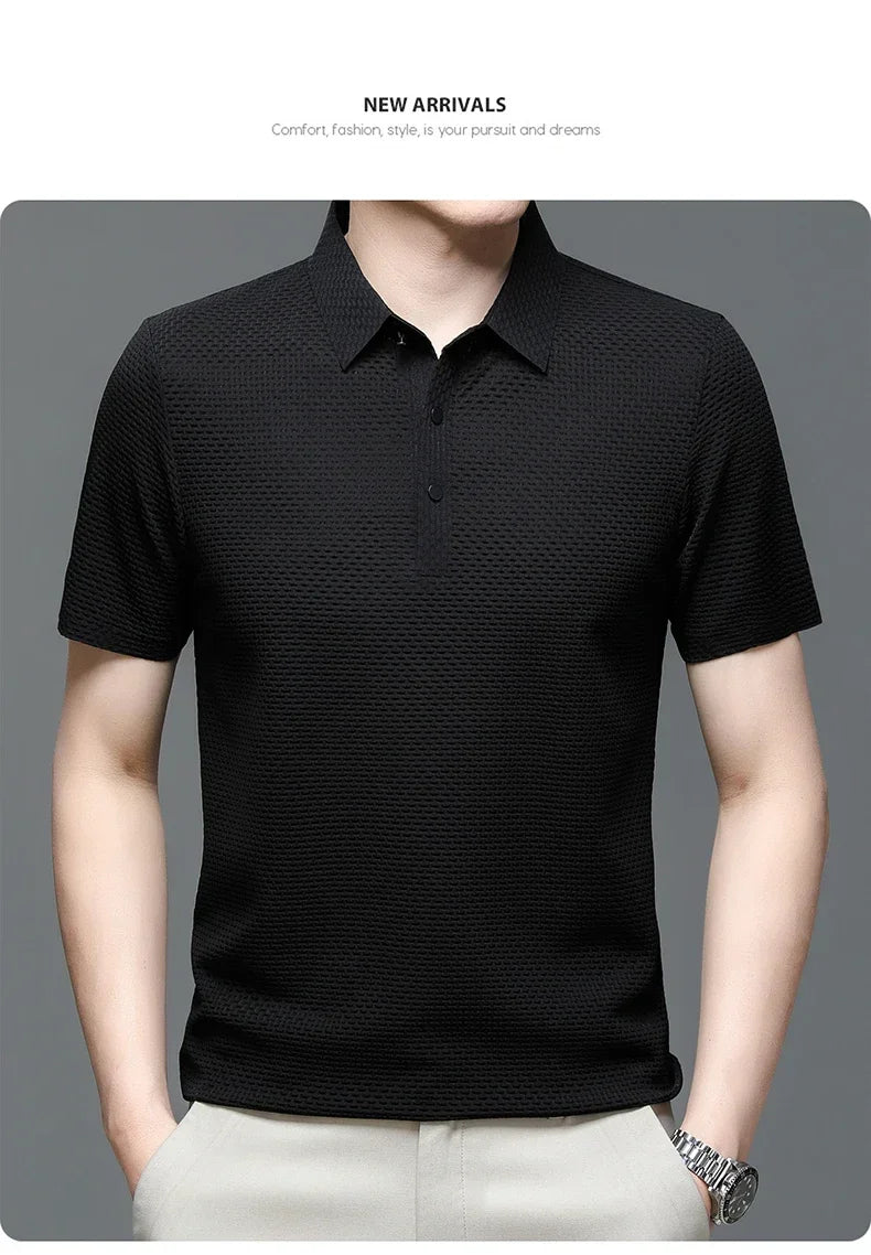 Waffle Ice Silk Short Sleeved Men's Polo Shirtsweat Absorbing Casual Shirtcool and Breathable New Style High-quality Busin