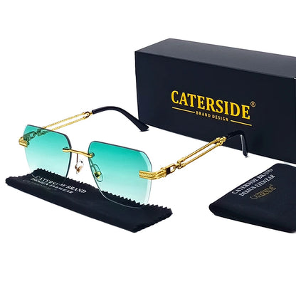 Caterside Rimless Pilot Sunglasses Men Square Metal Frame Sun Glasses Women Gradient UV400 Eyewear Good Idea Choice for Gifts