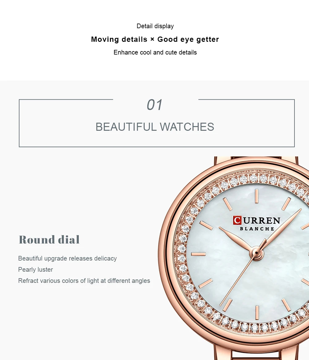 CURREN Luxury Brand Women's Wristwatches with Starry Sky Dial Stainless Steel Band Quartz Watches Ladies Rhinestones Clock