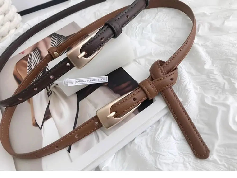 Women's Belt Minimalist Trendy Thin Belt High End Authentic Casual Versatile Needle Button Belt with Skirts Jeans Lady Belts New