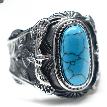 New Ring Gemstone Fashion Turquoise Men's Ring Inlaid with Blue Zircon Eagle Domineering Men's Jewelry, The Best Exquisite Gift