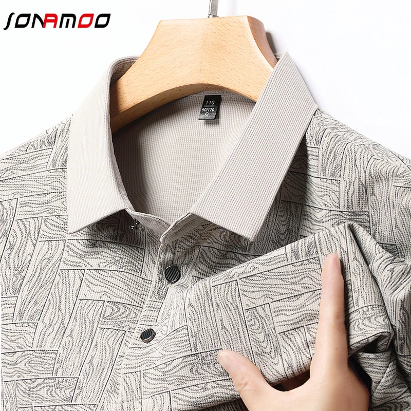 2025Summer New Men's Business Print Short Sleeved POLO Shirt Comfortable and Cool Casual Fashion T-shirt