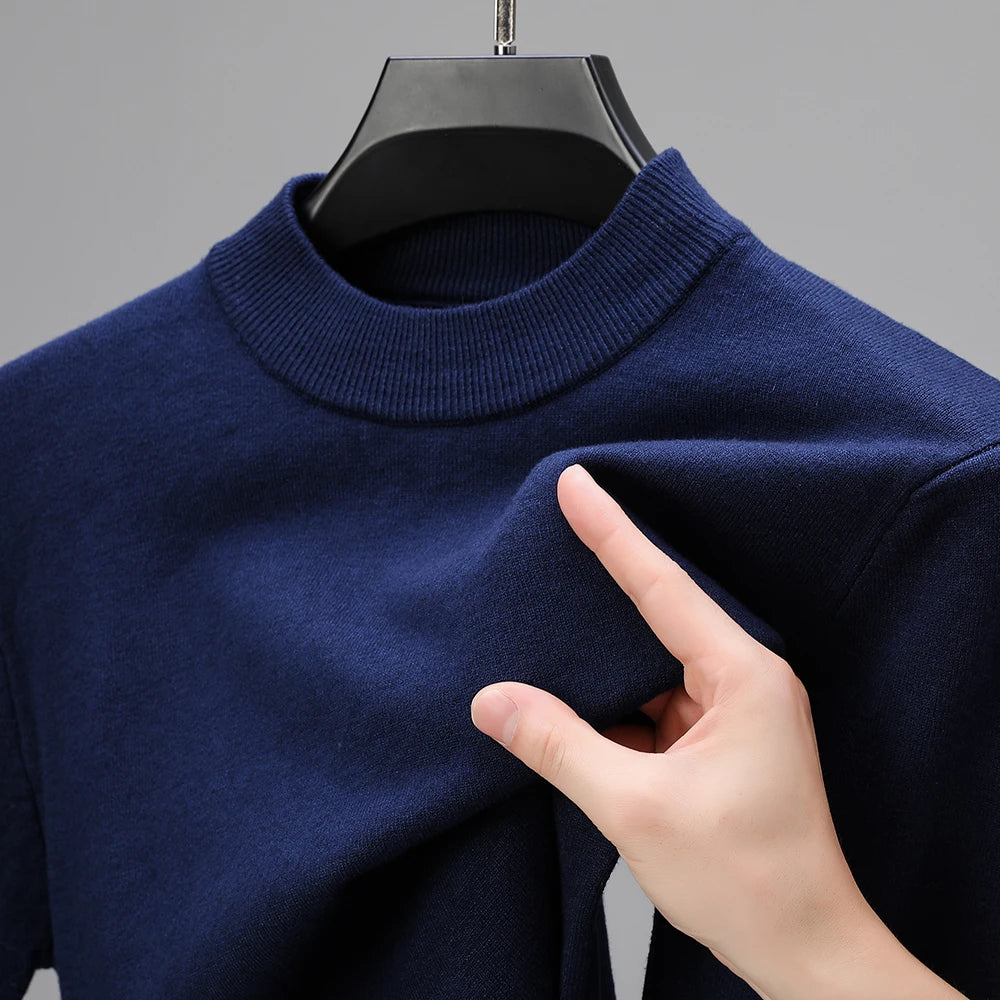 Half Turtleneck Knitwear Sweater New Autumn/Winter Mock Neck Sweatshirts Solid Color Pullovers Man Brand Casual Mens Clothing