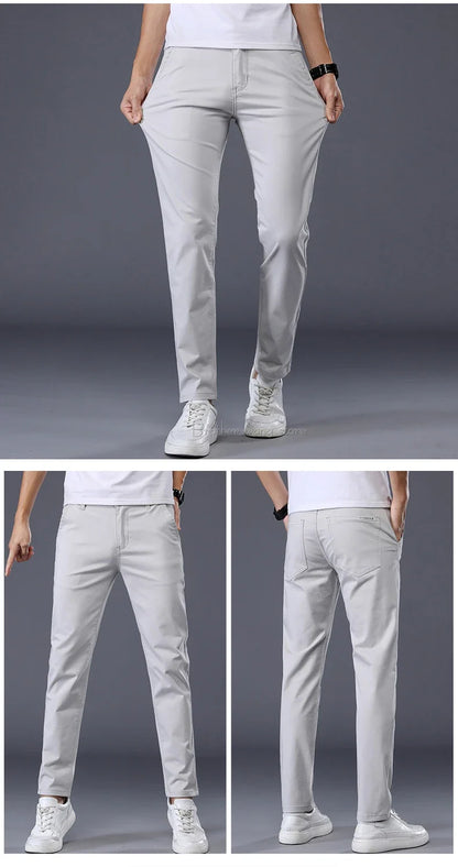 7 Colors Men's Classic Summer Thin Casual Pants Business Fashion Stretch Cotton Slim Solid Color Trousers Male Brand Clothes