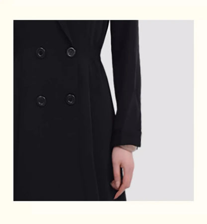 Lautaro-Long Black Fitted Trench Coat for Women, Chic Stylish, Single Breasted, Luxury Designer Clothing, Spring, Elegant