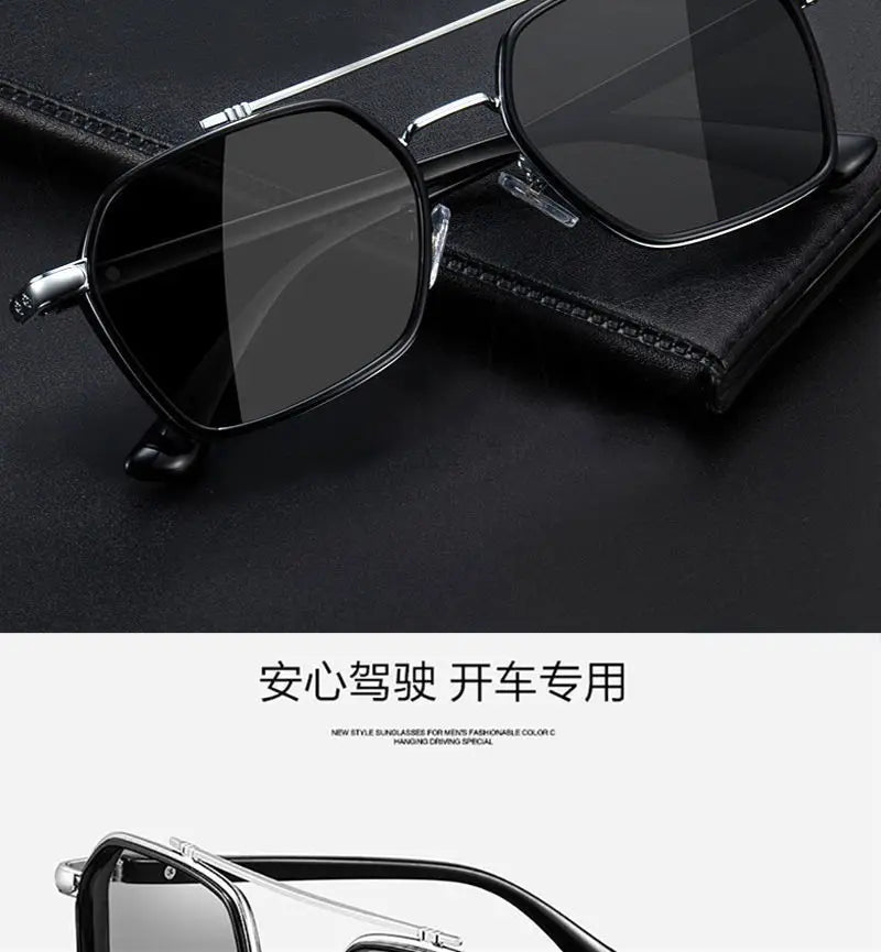 New Men's Large Frame Polygon Sunglasses Men Metal Frame Fashion Sun Glasses Outdoor Driving Fishing Eyewear UV400 Oculos De Sol