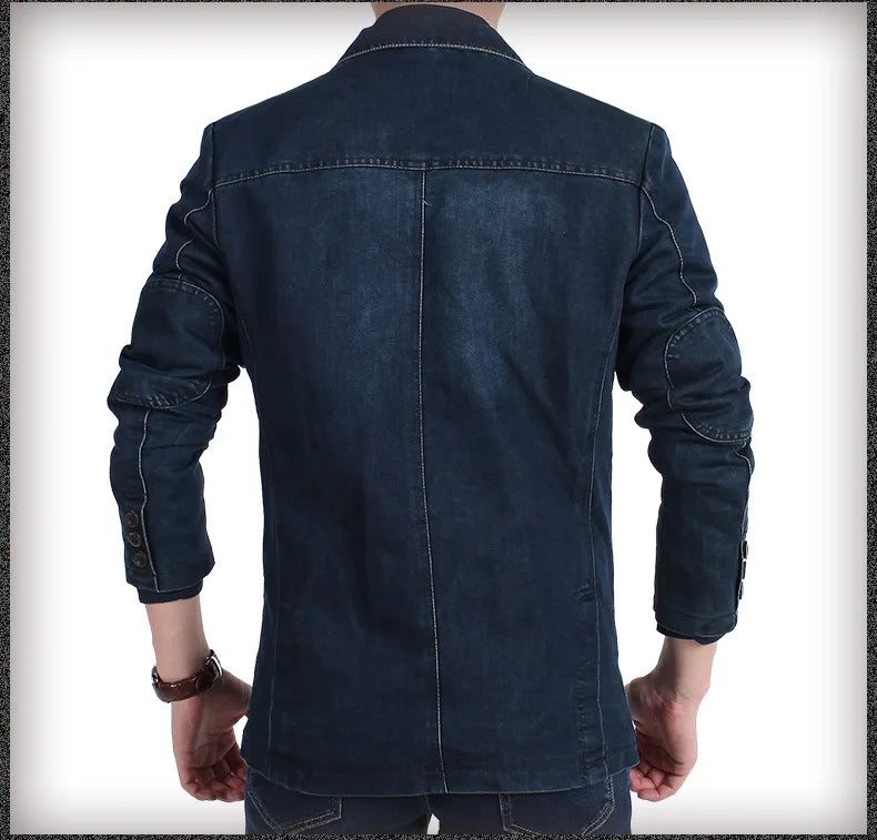 Men's New Blue Denim Suit Jacket with Loose Long Sleeved Design V-neck Casual Coats Black Gray Blazers M-XXXXL