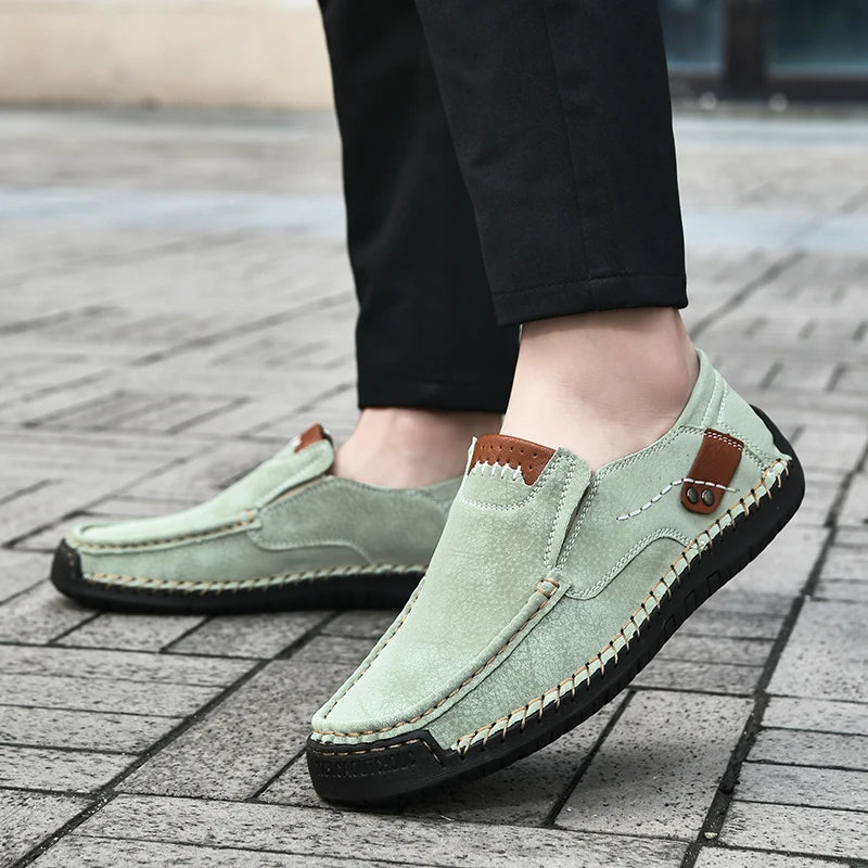 Handmade Leather Men Shoes Casual Comfortable Slip On Loafers Men Leather Shoes Flats Moccasins Walking Shoes Dropshipping