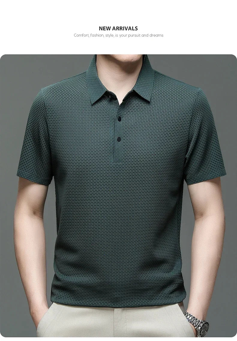 Waffle Ice Silk Short Sleeved Men's Polo Shirtsweat Absorbing Casual Shirtcool and Breathable New Style High-quality Busin