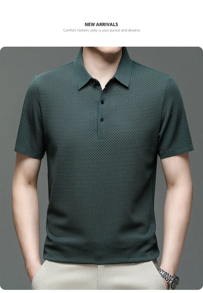 Waffle Ice Silk Short Sleeved Men's Polo Shirtsweat Absorbing Casual Shirtcool and Breathable New Style High-quality Busin