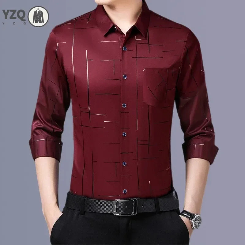 Men's Casual and Fashionable Long Sleeved Printed Shirt, Non Ironing and Wrinkle Resistant Business Top