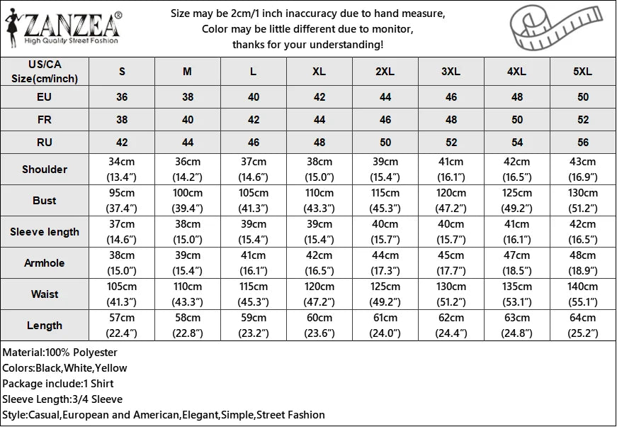 ZANZEA 2025 Summer Office Lady Blouse Stand Collar Casual Tops Women Solid Color Blusas 3/4 Sleeve Street Buttons Fashion Shirts