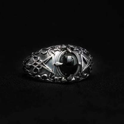 Dropshipping Vintage Sigil Lucifer Rock Ring 316L Stainless Steel Seal of Satan Rings for Men Male Punk Rock Jewelry Gift