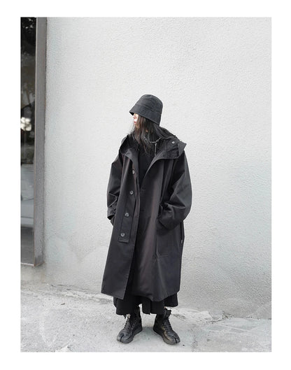 Lautaro Spring Autumn Long Oversized Black Trench Coat with Hood  Dark Academia Aesthetic Luxury Designer Clothes for Women 2022