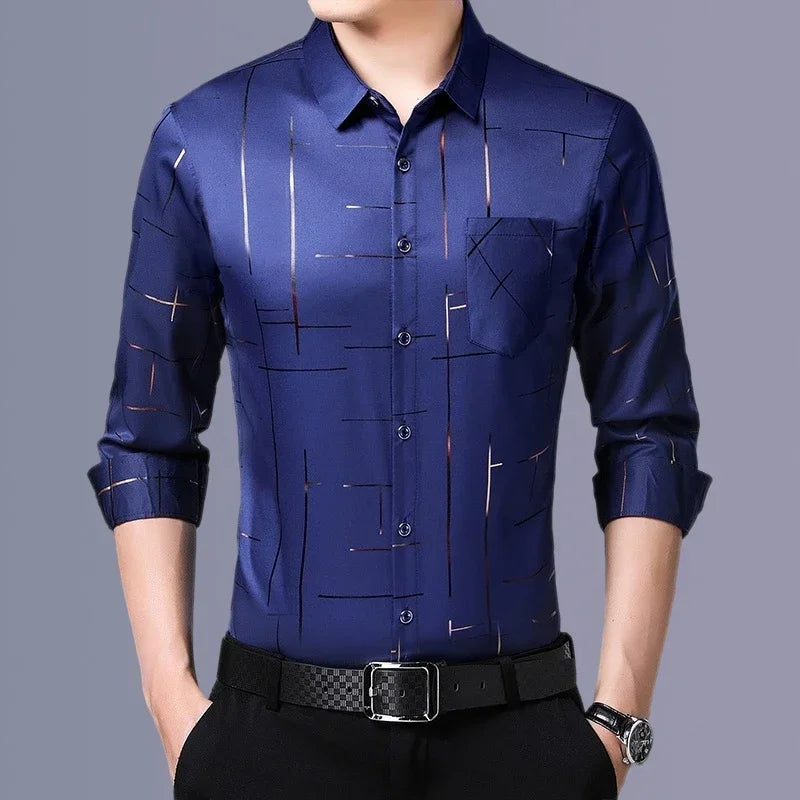 Men's Casual and Fashionable Long Sleeved Printed Shirt, Non Ironing and Wrinkle Resistant Business Top