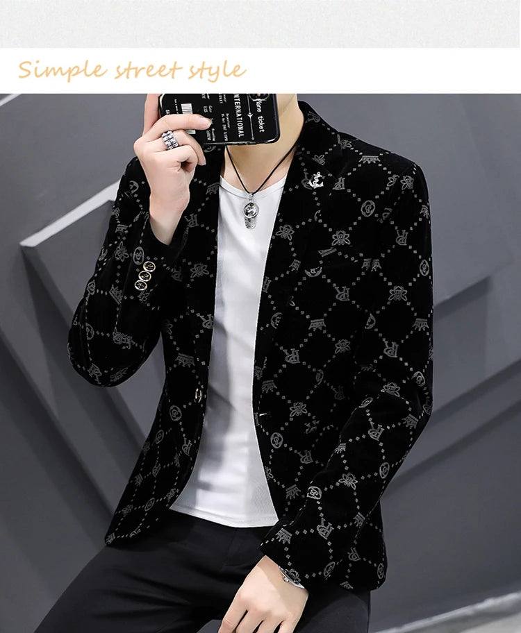 2025 Autumn Men Blazers Luxury Corduroy Casual Slim Suit Jacket Business Social Office Dress Coat Streetwear Jacket Men Clothing