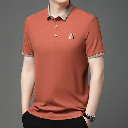 2024 Men's New Embroidered Cotton Business Leisure Short Sleeved POLO Shirt Fashion Short Sleeved Comfortable and Breathable Top