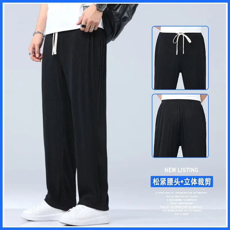 Summer Straight Pants Men's Loose Thin Section Drape Ice Silk Pants Wide Leg Sports Pants Casual Pants Fits 100kg