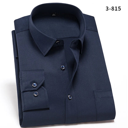 2024 Non-Iron Solid Stretch Shirts for Men Long Sleeve Dress Shirt Men Regular Fit with Front Pocket Soft Easycare Formal Top